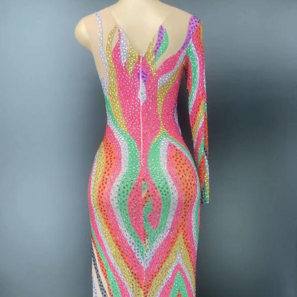 Multi-color Rhinestones Stretchable Dress