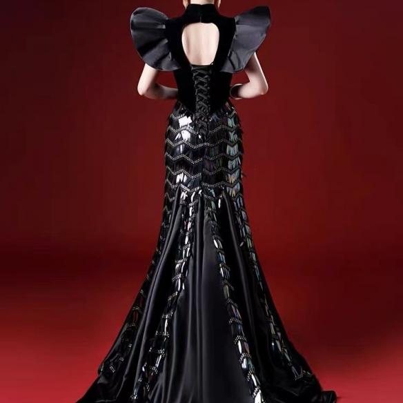 Custom Black Gown With Wings