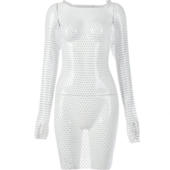 Black/ White Hollow- out Grid Dress