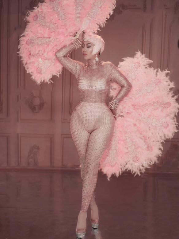 Pink Feather Long Dress (includes hat & fan)