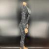 Black Silver Rhinestone Stripe Bodysuit