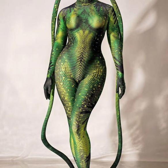 Green Snake Pattern Bodysuit