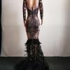 Black Rhinestone Feather Trailing Dress