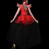 China Red Dragon Crystallised With Black Trailing Leotard Cheongsam
