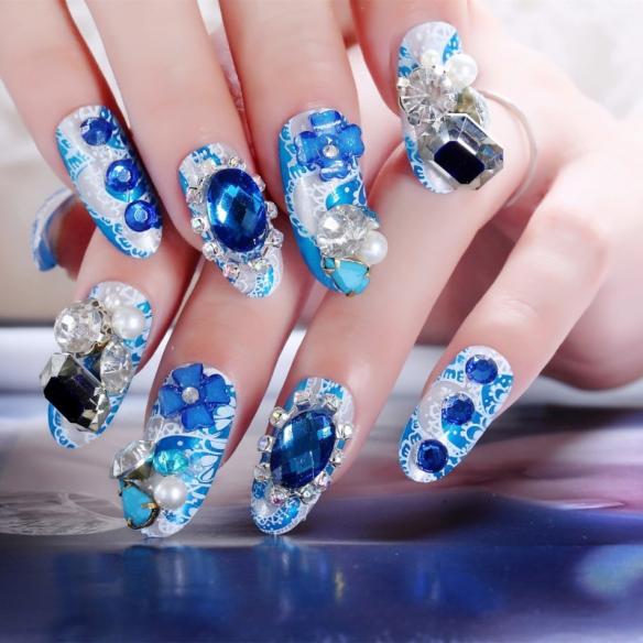 Bling Rhinestone Acrylic Fake Nails