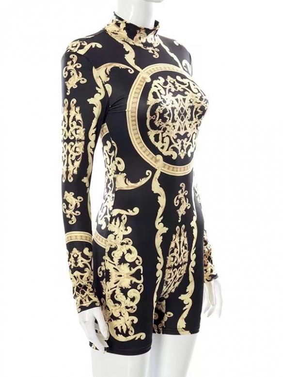 Black with golden pattern bodysuit