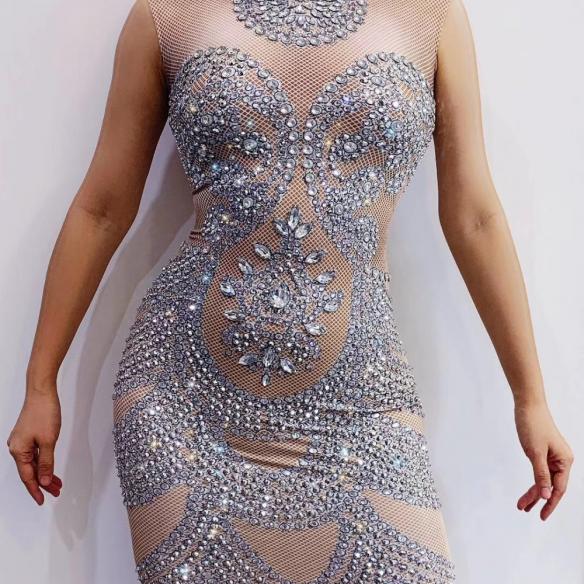 Shiny Silver Overlapping Curve Dress