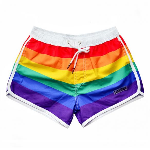 Rainbow Striped Beach Swim Shorts