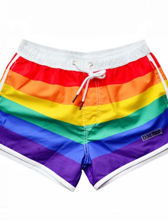 Rainbow Striped Beach Swim Shorts