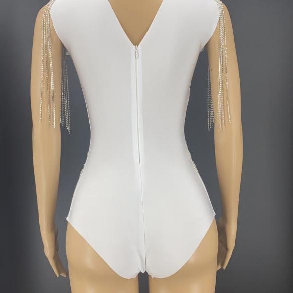 White Tassel & Rhinestone Leotard