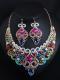 Triple iridescent crystal and rhinestone drop drag queen crystal necklace & earrings