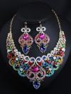 Triple iridescent crystal and rhinestone drop drag queen crystal necklace & earrings