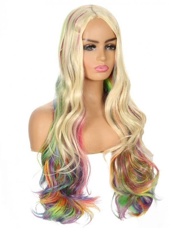 Blonde mix rainbow color wig