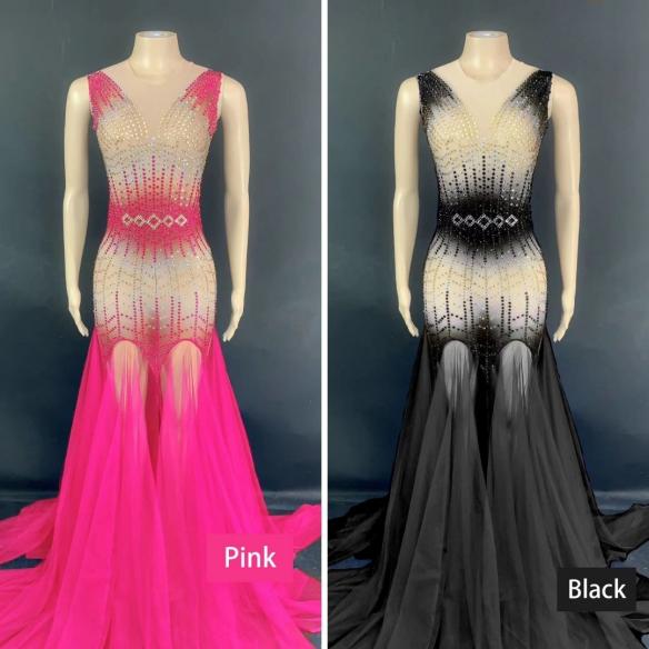 Various Colors Rhinestone Trailing Dress