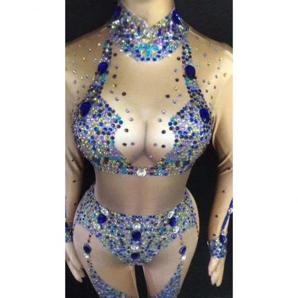 Blue Nude Crystallized Bodysuit