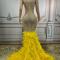 Yellow Feather With Rhinestone Gown