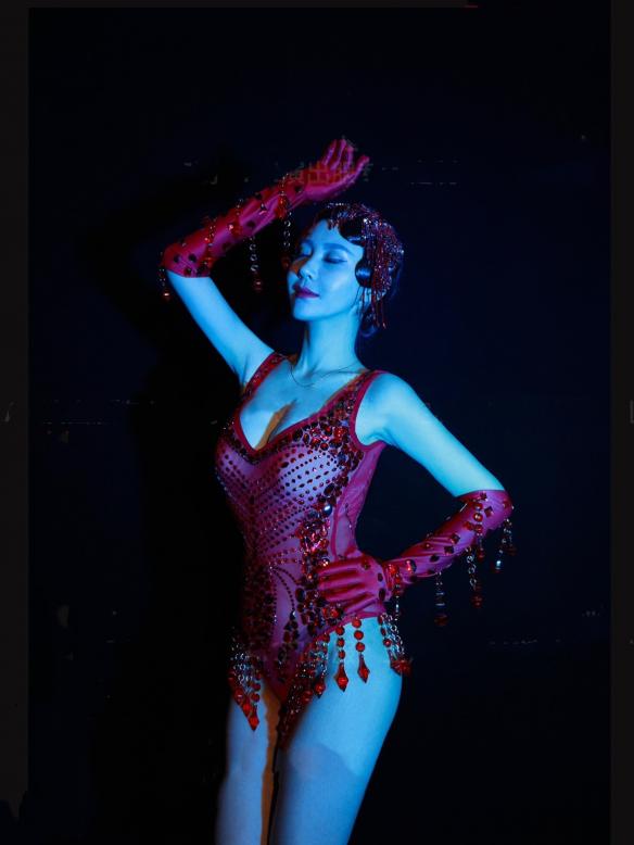 Red Rhinestone Leotard (includes headdress & gloves)