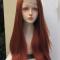 Reddish brown long straight synthetic wig