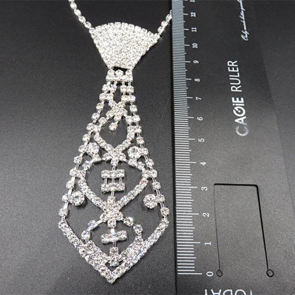 Silver Rhinestone Tie Necklace