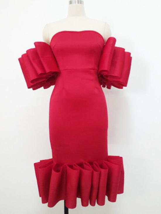 red ruffle dress plus size