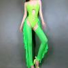 Black/ Fluorescent Green Ruffle Two Pieces Bodysuit