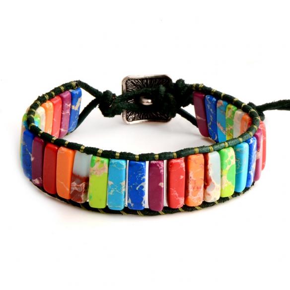 Rainbow Pride Chakra Natural Stone Tube Beads Bracelet