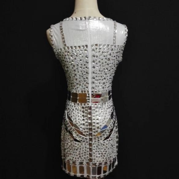 White Sleeveless Rhinestone Dress