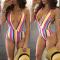 Rainbow Striped High Cut Women Swimsuit