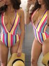 Rainbow Striped High Cut Women Swimsuit