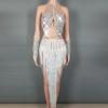 Silver Carnival Fringe Crystallized Bodysuit Clubwear
