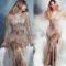 Golden Fringe Sequin Nude Maxi Dress