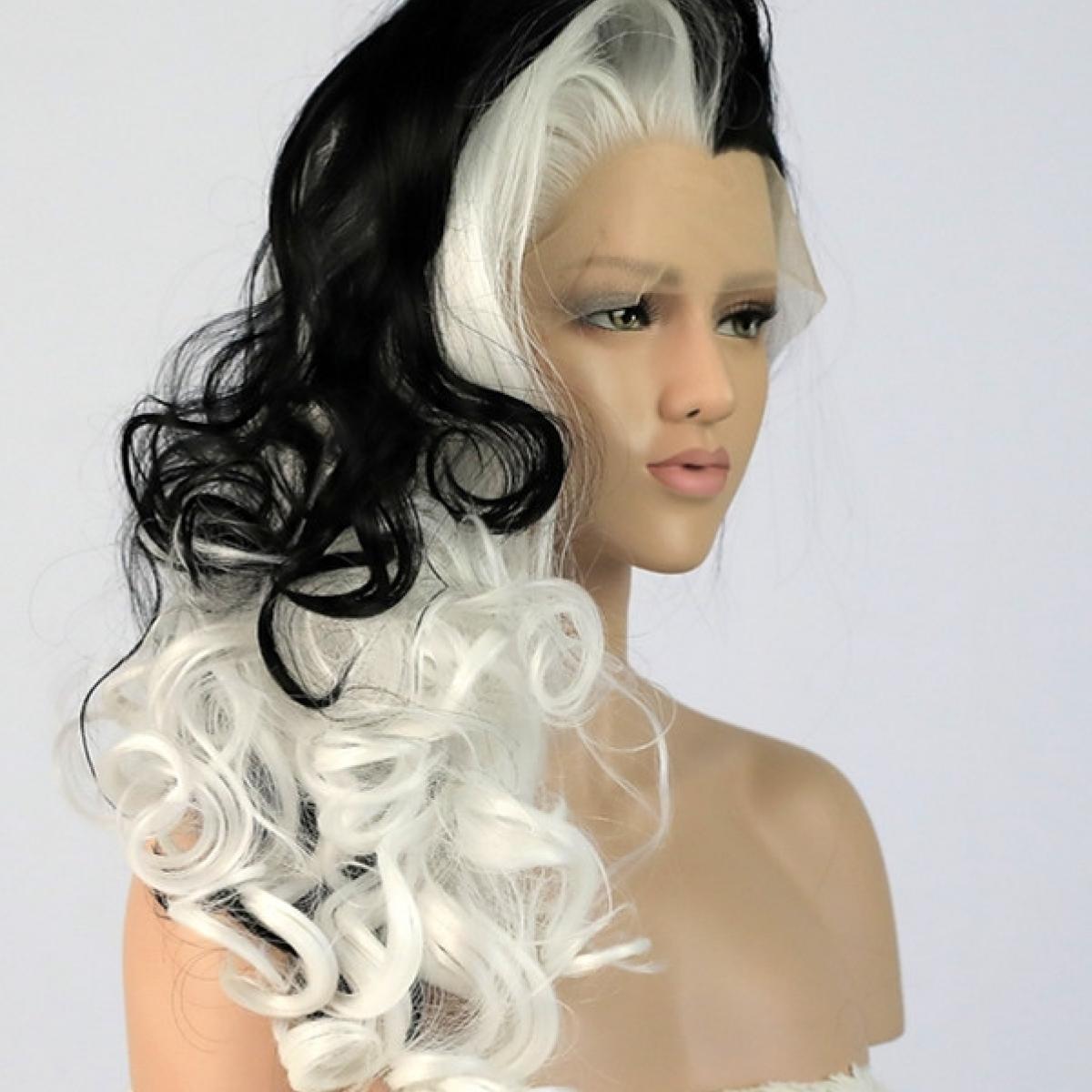 Best Seller Half Black Half White Wavy Synthetic Lace Wig Style