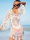 White Crochet Cover Up With Fringe Trim