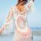 White Crochet Cover Up With Fringe Trim