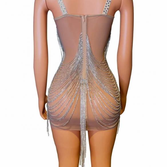 Silver rhinestone body chain dress