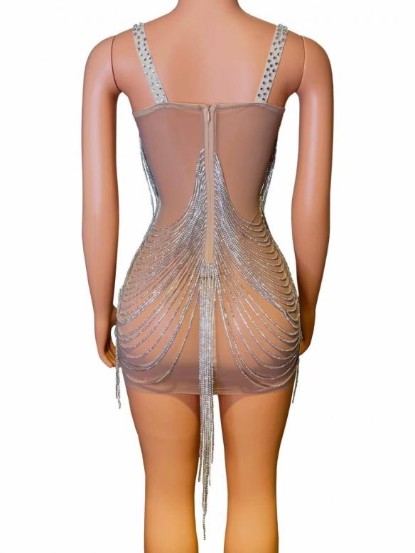 Silver rhinestone body chain dress