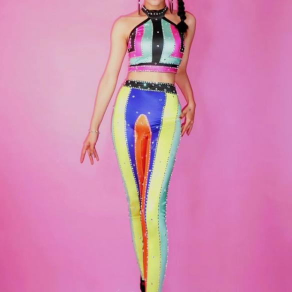 Colorful Rhinestones Sleeveless Bodysuit
