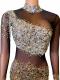 Black & nude color rhinestone mesh dress