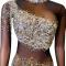 Black & nude color rhinestone mesh dress