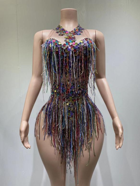 Rainbow tassel leotard