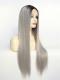 Long Straight Grey With Dark Root Drag Wig