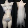 Rhinestone and Pearl Mantilla Leotard