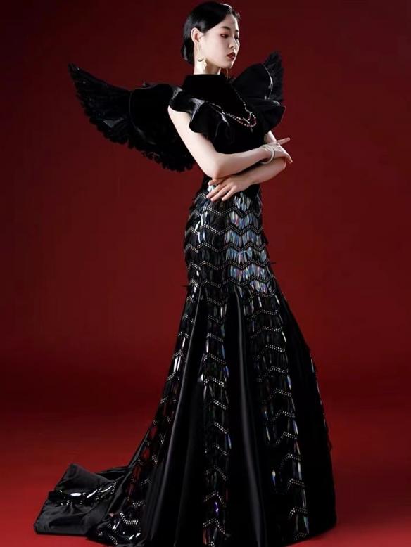 Custom Black Gown With Wings