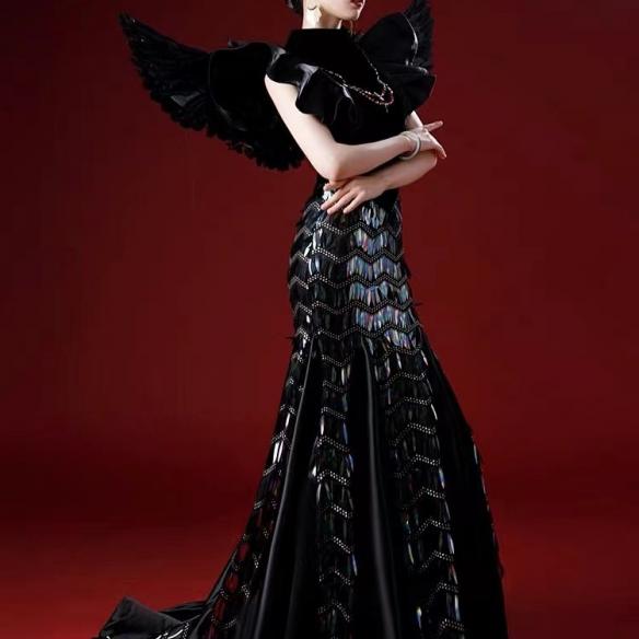 Custom Black Gown With Wings