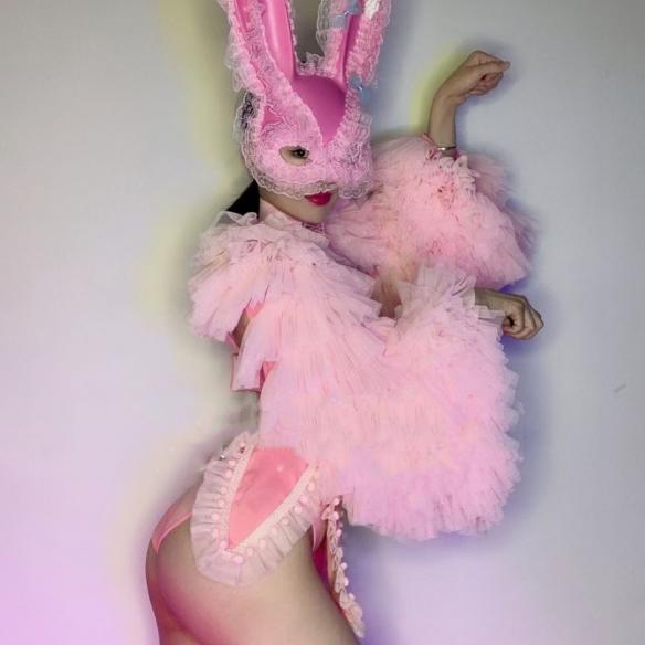 Full Set Pink Rabbit Costume (include coat & mask)