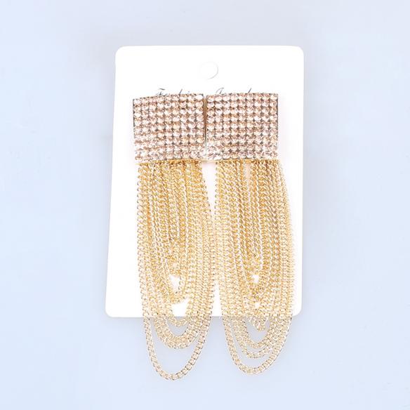 Gold Square Tassel Earrings