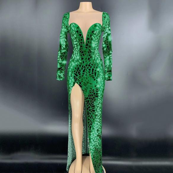 Red Sequin High Split Long Dress