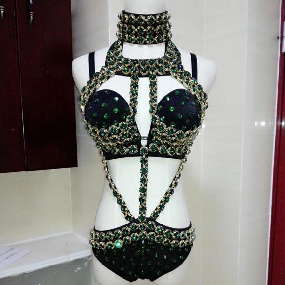 Black/ White Glass Rhinestone Bikini Outfit