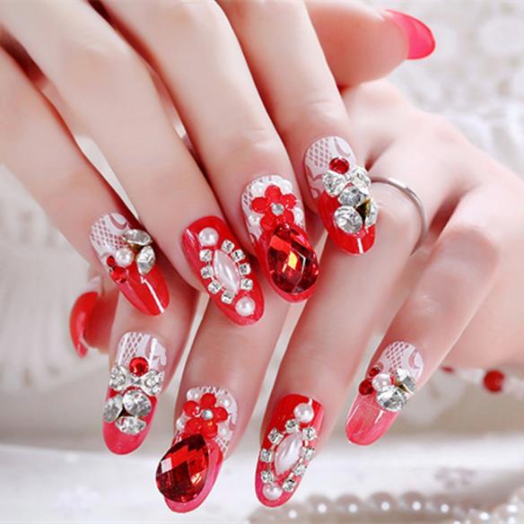 Bling Rhinestone Acrylic Fake Nails