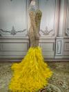 Yellow Feather With Rhinestone Gown